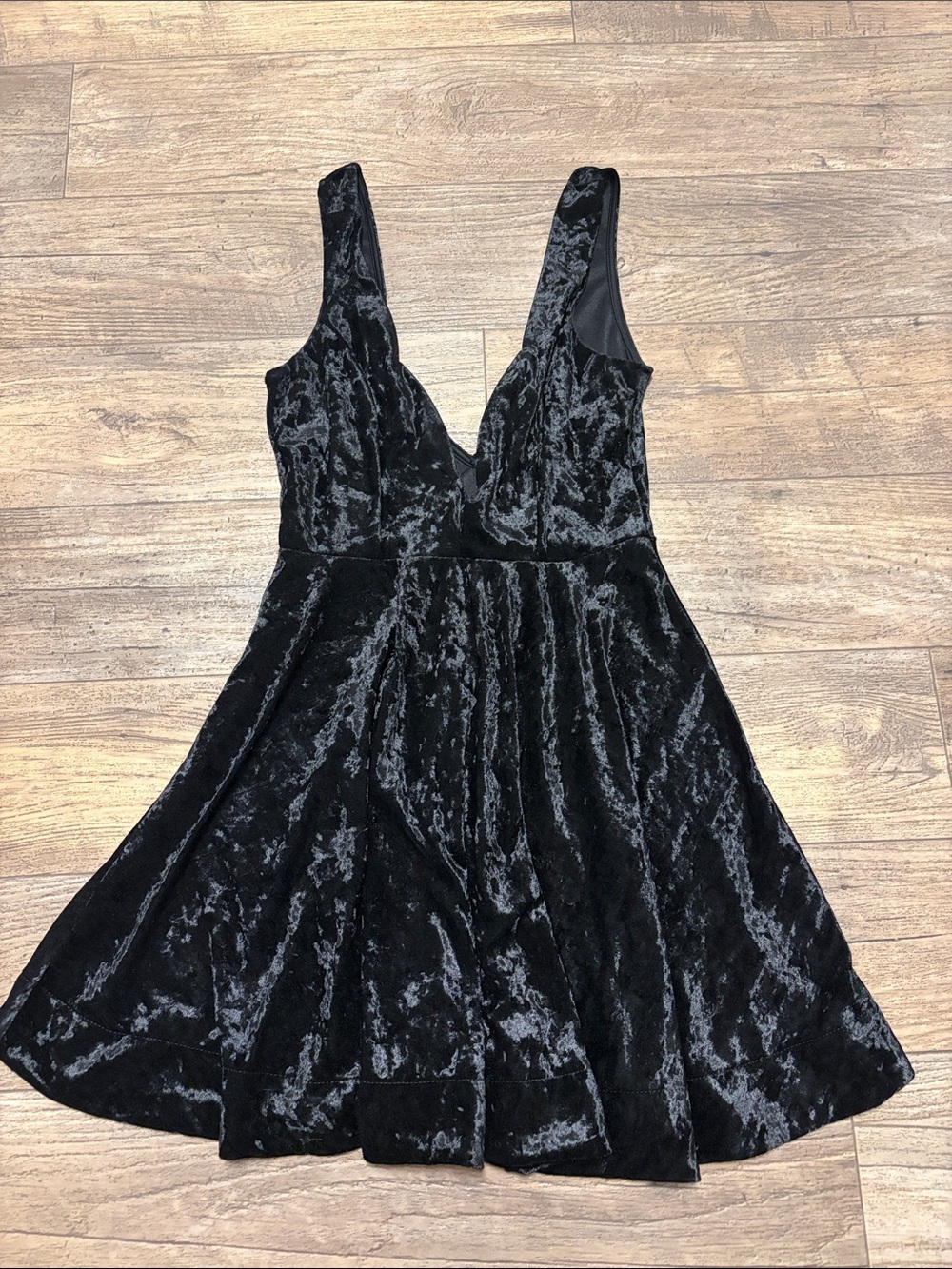 Lulu's Black Crushed Velvet like V-Neck Mini Dress